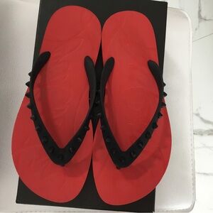 Red Flip Flops with Black Spikes